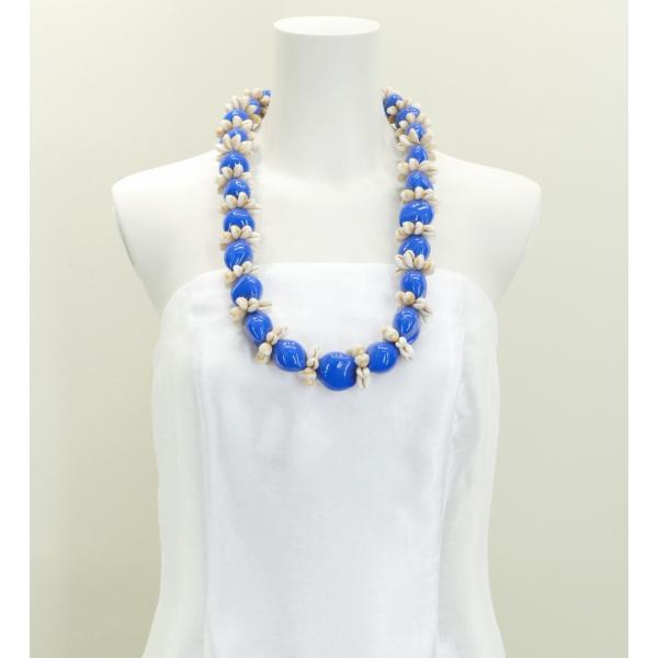 フラダンス マニータシェルリング&amp;ククイ レイ ロング ブルー 1494bl