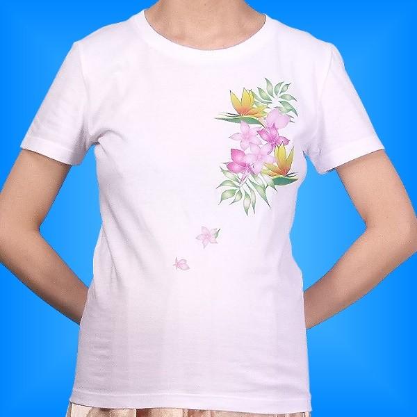 フラダンス Tシャツ 4L バードオブパラダイス・プルメリア ホワイト 1516-4lw