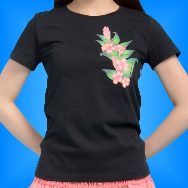 フラダンス Tシャツ 3L ハイビスカス・ジンジャー ブラック 1517-3lb