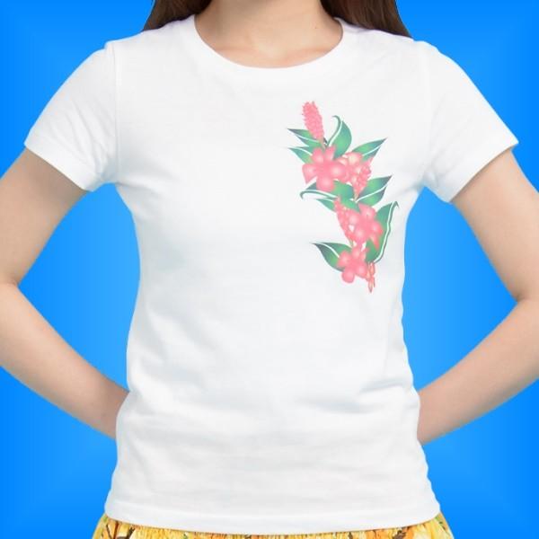 フラダンス Tシャツ 5L ハイビスカス・ジンジャー ホワイト 1517-5lw
