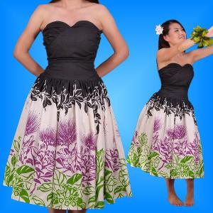 フラダンス ムームー フロントドレープミディ丈ドレス