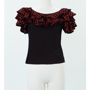 フラメンコ ブラウス カシュクール 黒 ☆RBL-18-1 レース襟カシュクールブラウス(黒) - フラメンコドレス衣装