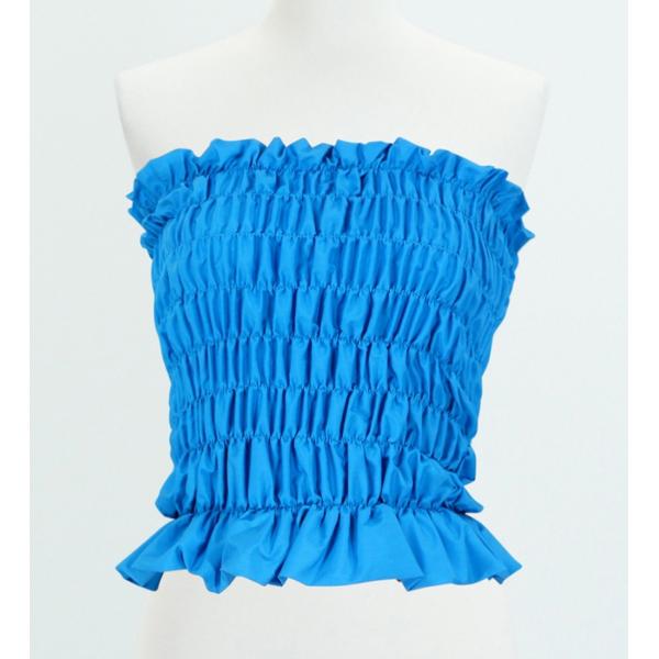 フラダンス シャーリングチューブトップ ブラウス ライトブルー 1663bl