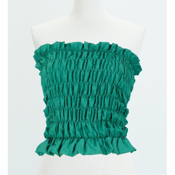 フラダンス シャーリングチューブトップ ブラウス グリーン 1663g