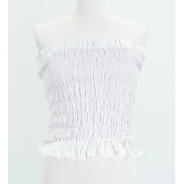 フラダンス シャーリングチューブトップ ブラウス ホワイト 1663w