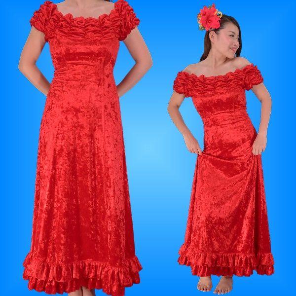 フラダンス シャンブレー ベルベット オフ・オンショルダー ドレス レッド LLサイズ 1770rL...