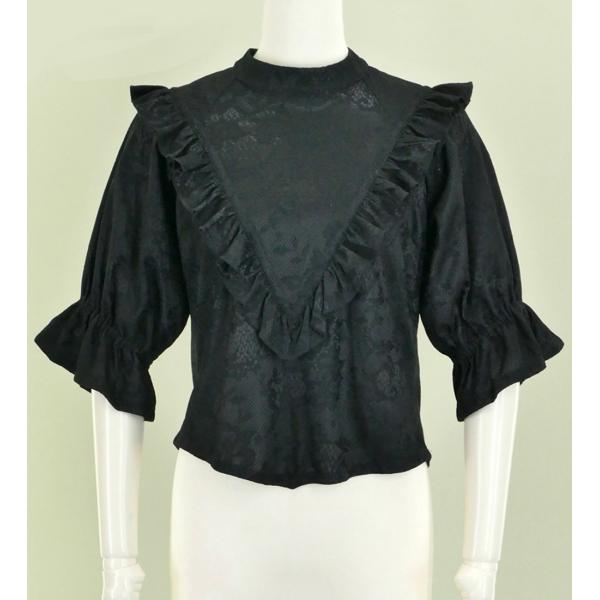 フラダンス フリル総レース ブラウス ブラック L 1833L