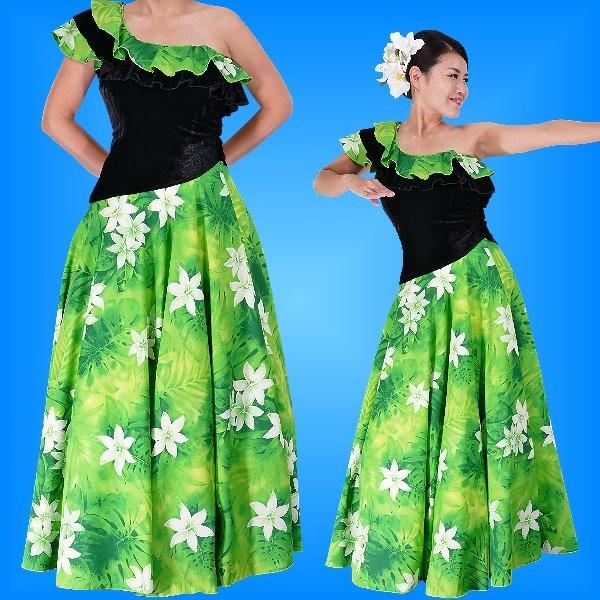 フラダンス ワンショルダー ベルベット斜め切り替え ドレス イエローグリーン LLサイズ 1882y...