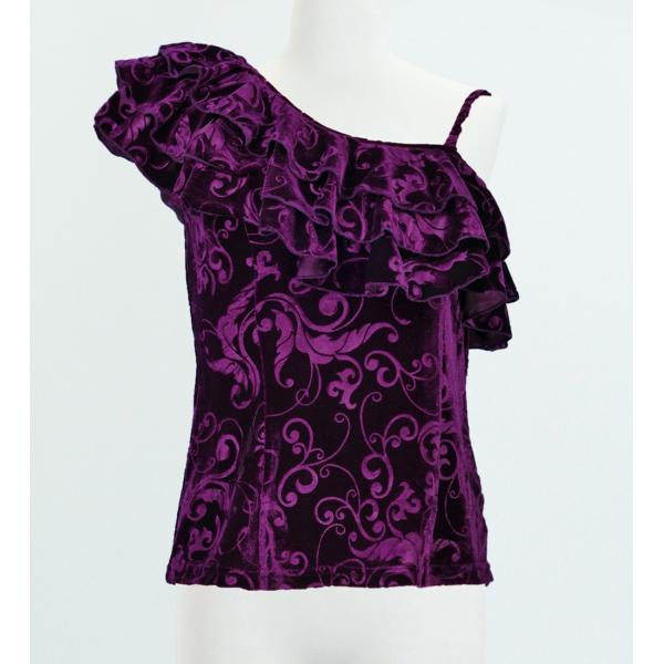 フラダンス 型押しベルベット ワンショルダーフリルブラウス パープル M（Fサイズ） 1909pF