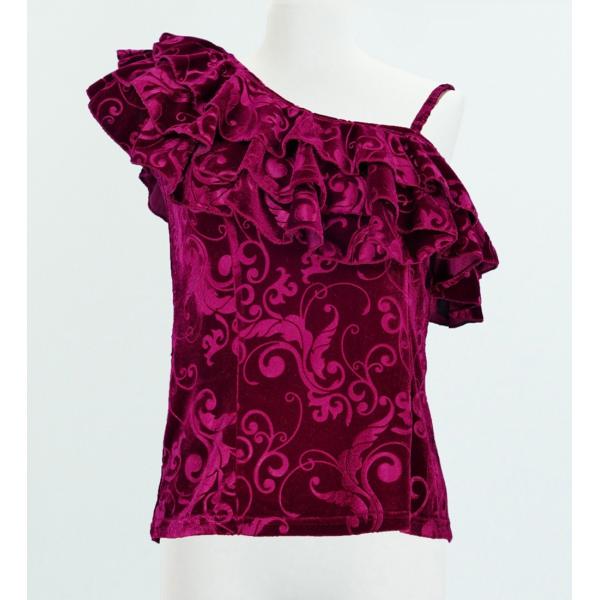 フラダンス 型押しベルベット ワンショルダーフリルブラウス ルビーワイン LLサイズ 1909wiL...