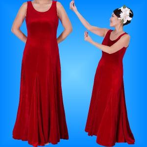 フラダンス ベルベット無地 ワンピースドレス レッド