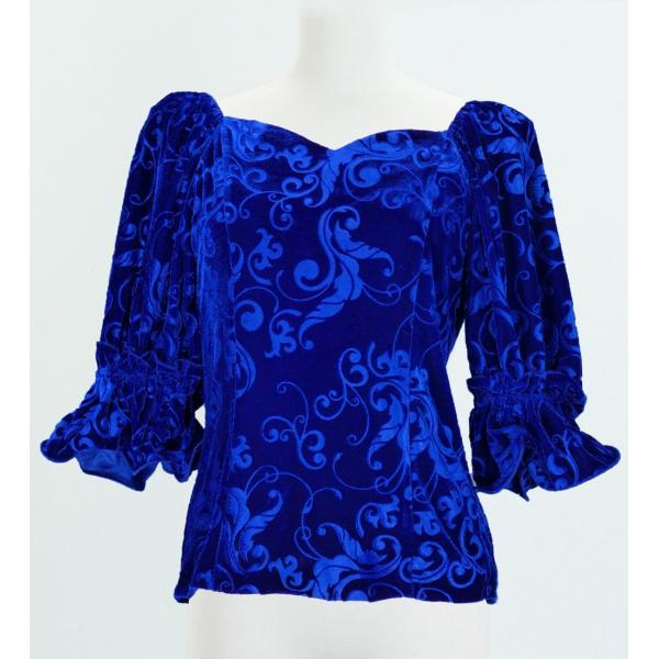 フラダンス 型押しベルベット ブラウス ブルー LLサイズ 1916blLL