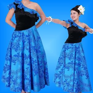 【新品未使用】切り替えフラダンス用ドレス ワンショルダー フラダンス ワンショルダー ベルベット・シャンタン斜め切り替え