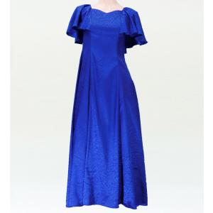 フラダンス ムームー フリル袖 ロング丈ドレス ダークブルー
