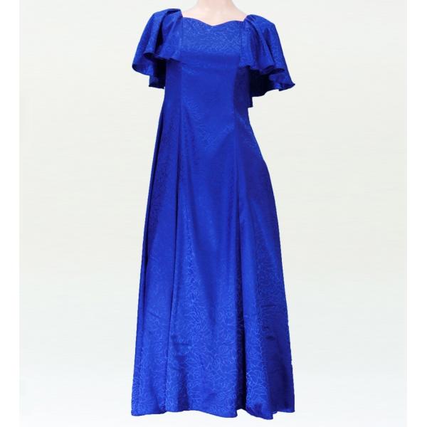 フラダンス ムームー フリル袖 ロング丈ドレス ダークブルー LLサイズ 2023dbLL