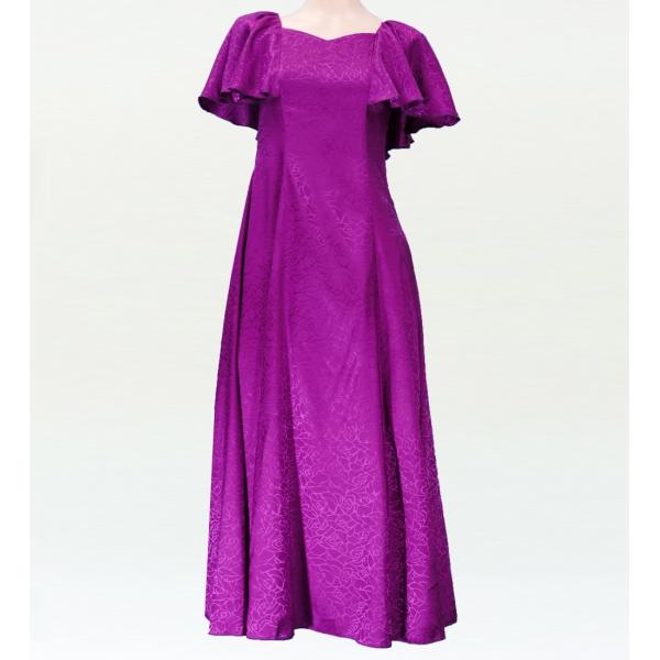 フラダンス ムームー フリル袖 ロング丈ドレス パープル LLサイズ 2023pLL