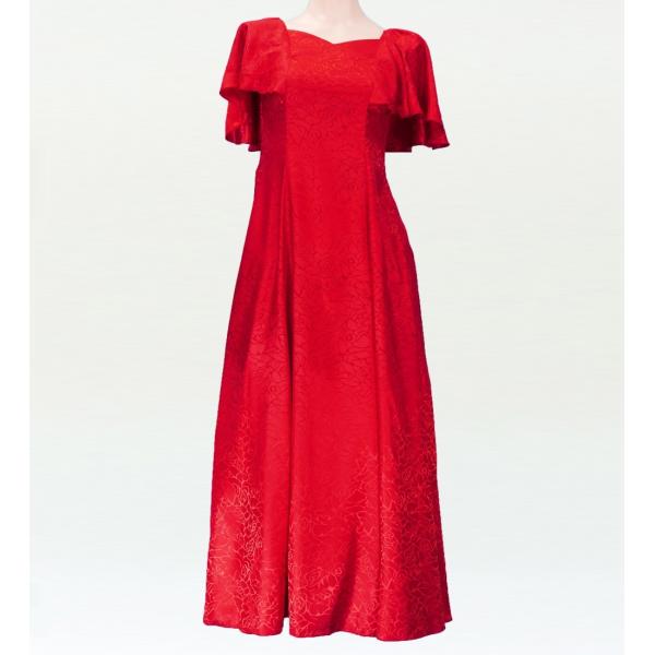 フラダンス ムームー フリル袖 ロング丈ドレス レッド LLサイズ 2023rLL
