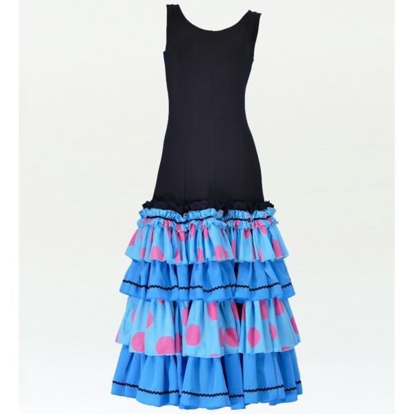 フラメンコ 水玉 フリル ワンピース ブルー フリーサイズ 2033bl