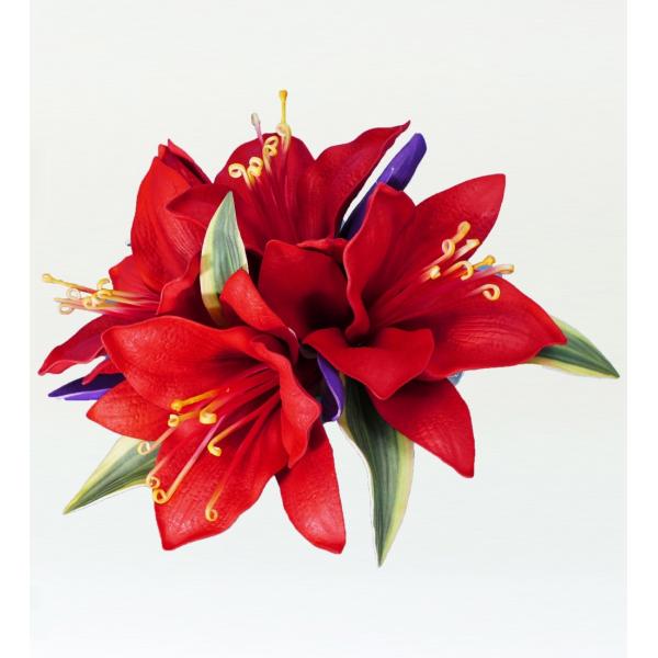 【特価】フラダンス リリー ヘアクリップ レッド 2048r