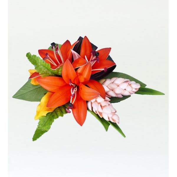 フラダンス リリー・トーチジンジャー ヘアクリップ オレンジ 2052o