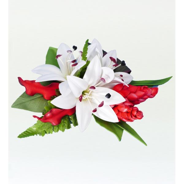 フラダンス リリー・トーチジンジャー ヘアクリップ ホワイト×レッド 2052wr