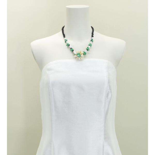 フラダンス シェル×ビーズ エキゾチックチョーカー グリーン×ブラック 2086