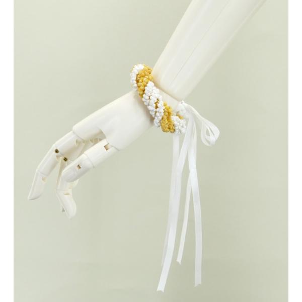 フラダンス モンゴシェル×ククイ ツイストブレスレット ホワイト×イエロー 1点 2087