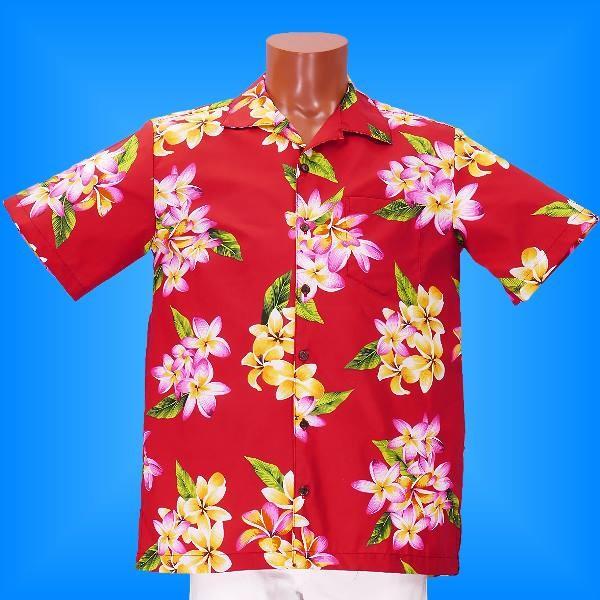 アロハシャツ メンズ レッド プルメリア Mサイズ 2126rM