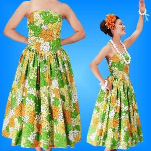 フラダンス ケイキ(ジュニア) ミディ丈 ムームードレス グリーン 140