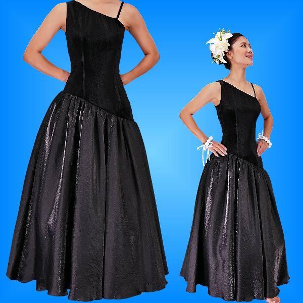 フラダンス ワンショルダー ベルベット・シャンタン斜め切り替え ドレス ブラック LLサイズ 228...