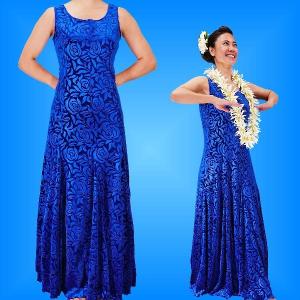 フラダンス ロケラニベルベット ワンピースドレス ロイヤルブルー