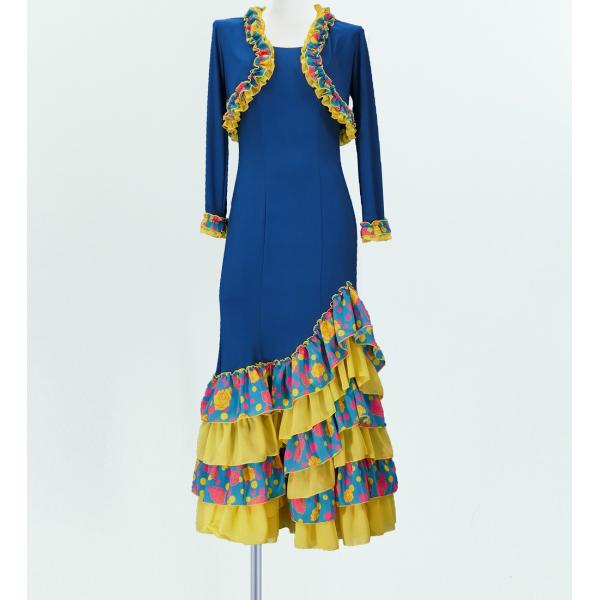 フラメンコ ローズ&amp;水玉 フリル セットアップ ブルー×グリーン フリーサイズ 2340blgf