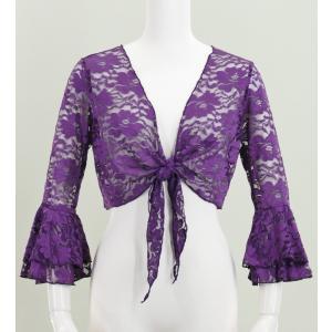 マウナロア フラダンスドレス(ラメ入りレースのケープ付) 紫 Lサイズ