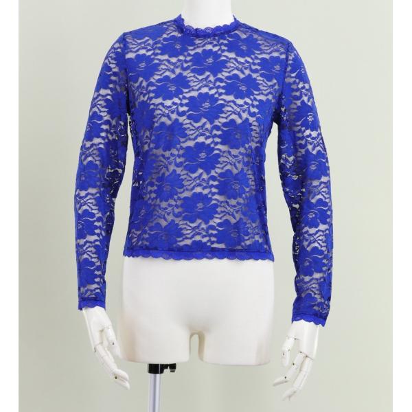 フラダンス フリル総レース ブラウス ダークブルー M 2344dbM