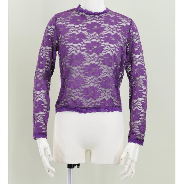 フラダンス フリル総レース ブラウス パープル L 2344pL