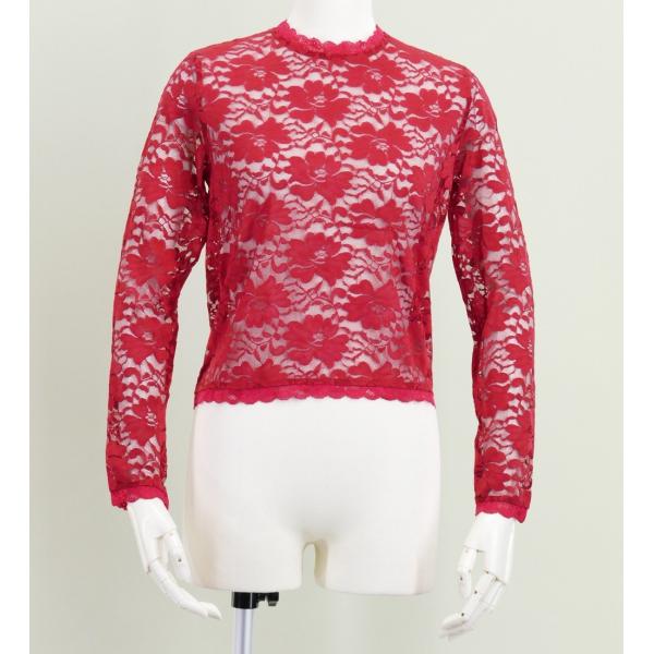 フラダンス フリル総レース ブラウス レッド L 2344rL