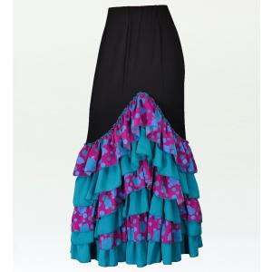 フラメンコ 水玉 フリル セミマーメイド ファルダ スカート ブルー