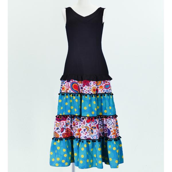 フラメンコ フリル ワンピース ホワイト×グリーン フリーサイズ　2383whgrf