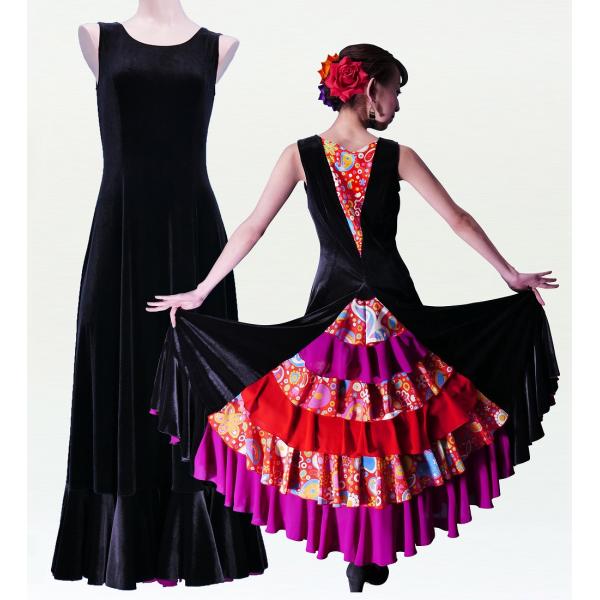 フラメンコ ベルベット バックフリル ワンピース ブラック フリーサイズ　2384bkf