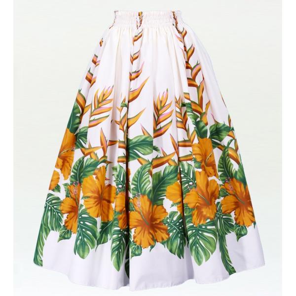 フラダンス ロング パウスカート シングル94cm丈 クリーム　2403