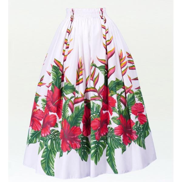 フラダンス ロング パウスカート シングル94cm丈 ホワイト　2406