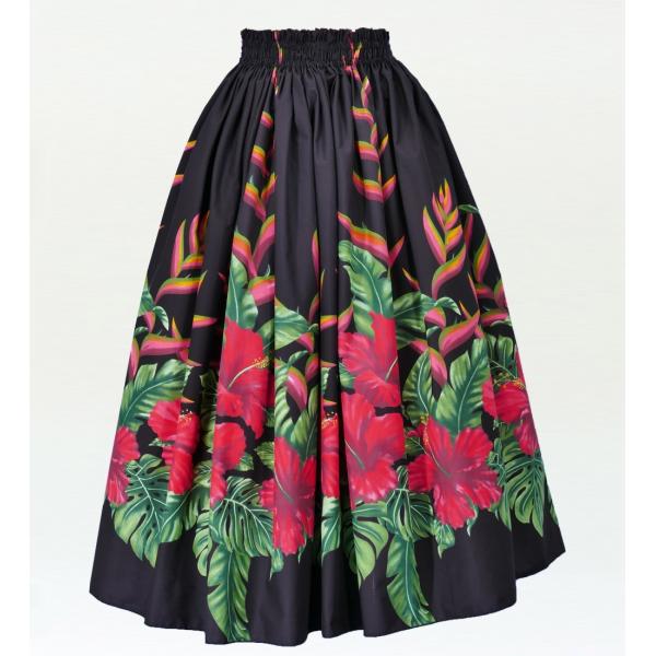 フラダンス ロング パウスカート シングル94cm丈 ブラック　2407