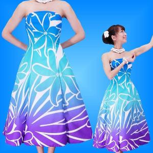 フラダンス ムームー ハイビスカス ミディ丈 ブルー Fサイズ 2378blF