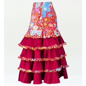 フラメンコ 巻きスカート 水玉 ホワイト×ターコイズブルー F