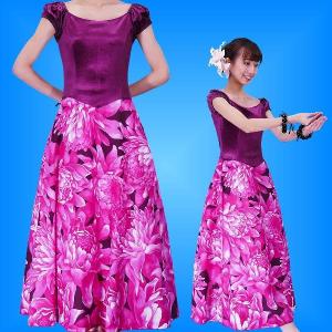 フラダンス ムームー オフ・オンショルダー ミディ丈ドレス