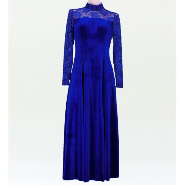 フラダンス レースベルベットロング丈 ドレス ロイヤルブルーLLLサイズ 2448rblLLL