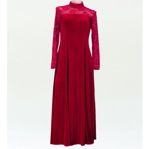 フラダンス レースベルベットロング丈 ドレス レッド