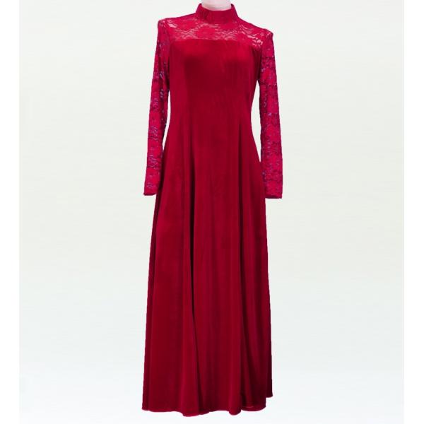 フラダンス レースベルベットロング丈 ドレス レッド LLサイズ 2448rdLL