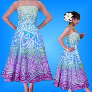 フラダンス ムームー ストラップレス ミディ丈ドレス