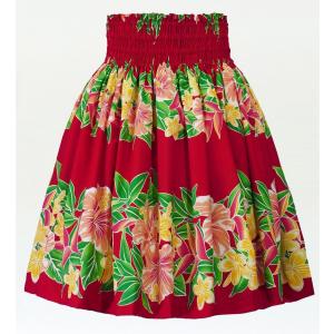 フラダンス パウスカート シングル78cm丈 レッド　2585